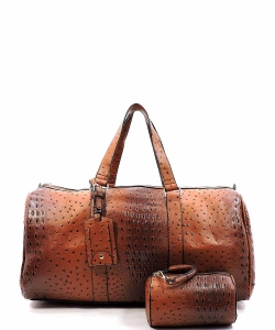 Ostrich Croc 2-in-1 Duffle & Makeup Pouch Set LF128 BROWN